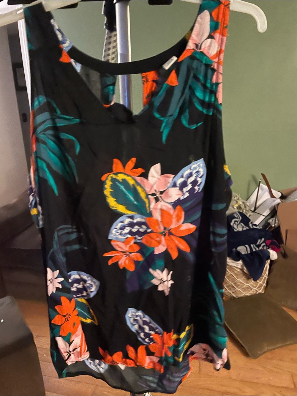 Old Navy Black Tropical Floral Tank with Bright Accent Colors